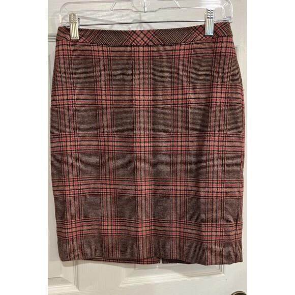 Talbots Dresses & Skirts - Womens Talbots Mini Pencil Skirt SZ 4 Petite Pink Plaid Wool Blend Academia Work